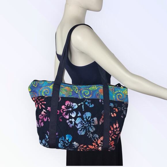 Handmade Handbags - Handcrafted Artisan Tote Boho Bag Black Pink Blue Batik Floral Hippie Purse